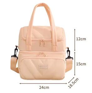 2026 Double-layer Large-capacity Insulated Bento Lunch Bag Zipper Portable Water Injection Polyester <b>Material</b> for Camping - Product Image 2