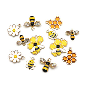 Breloques Abeille en Alliage de Zinc Émaillé, Pendentif Fleur Nid d'Abeille, Accessoires de Fabrication de Bijoux DIY, Cadeau Unisexe, Breloque F0128 - Product Image 2