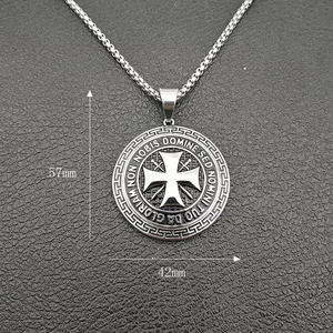 Hip-Hop Schwarze Tempelritter Anhänger Wasserdicht Anlauffreier Edelstahl Schmuck Halsketten Vergoldet für Männer - Product Image 2