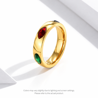 Farbiger Zirkon-Ring aus Edelstahl 14K Gold Vakuumplattiert Breiter Ring mit Roten und Grünen Ovalen Steinen