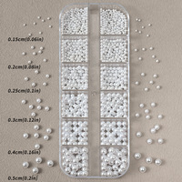 Perles demi-rondes blanches en verre de style japonais, assortiment en boîte, accessoires de luxe pour décoration d'ongles DIY, effet scintillant