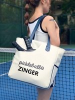 Sac de sport de luxe personnalisé en toile pour femmes Pickleball Balle de cornichon Sacs de raquette de tennis Pickleball Sac de pagaie avec poignée en cuir
