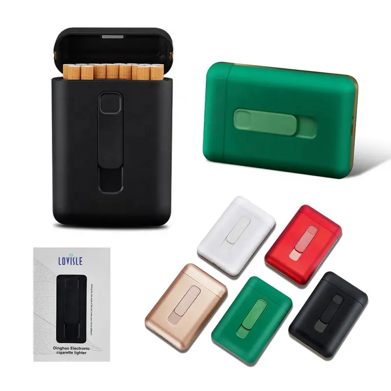 Lovisle טק אלומיניום קופסא סיגריות טבק 20pcs סיגריות מחזיק כיס קופסא אחסון מיכל USB מצית עישון מקרה
