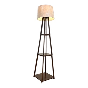 Contemporary White <b>Shade</b> <b>Floor</b> <b>Lamp</b> with Polished Wood Structure Decorative Standing Light <b>for</b> Home Office Bedroom Spotlights - Product Image 2