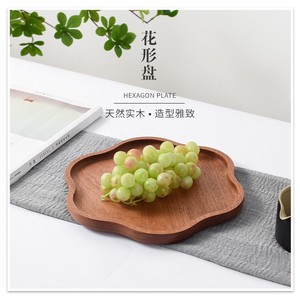 Petal Shaped Wooden <b>Tray</b> Solid Color For Fruit Dessert Serving Household Use - Product Image 4