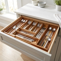 Organisateur de tiroir à couverts en bois d'acacia extensible et réglable Natural House
