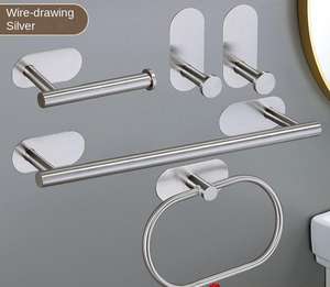 Porte-papier toilette et porte-serviettes pour salle de bain d'hôtel et d'appartement moderne - Ensemble de porte-rouleau de papier - Fixation murale - Fer - Product Image 4