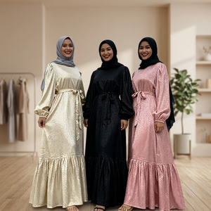 Elegant Women's Maxi <b>Long</b>-Sleeved Satin Embroidery Breathable Lightweight Ruffle Edge Fashionable <b>Eid</b> Mubarek Abaya <b>Dress</b> Adults - Product Image 3