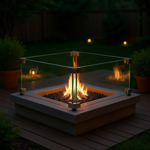 Protector de viento cuadrado de vidrio Vevor de 19 x 19 x 7.5 pulgadas para mesa de fogata de gas con soportes de esquina rígidos y pantalla antichispas - Product Image 2