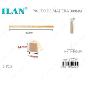 Bastoncini di Legno Quadrati Ilan 14x14x300mm, 3 Pezzi, Prodotti in Cina per Progetti Artigianali e Fai-da-Te - Product Image 1