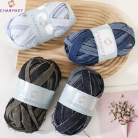 Fil de crochet durable fait main pour la confection de sacs DIY, style vieilli, bleu clair, en bandes de tissu denim doux pour t-shirts