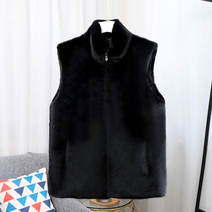 Gilet court en fausse fourrure noire pour homme, à capuche, avec fermeture éclair, chaud pour l'hiver, sans manches, style vison, décontracté, vente en gros - Product Image 4