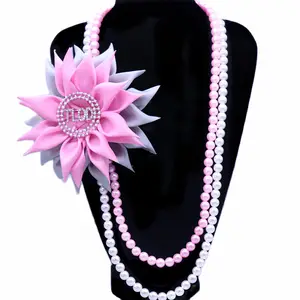 Social Service Women Association Pearl Necklace Jewelry Letter TLOD Ribbon Flower Charms Top Ladies Of Distinction Necklace