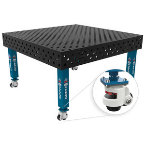 SteelMax GPPH 1.5x1.48m wheeled <b>welding</b> <b>bench</b>, 15mm thick, 28mm holes, diagonal grid - Product Image 1