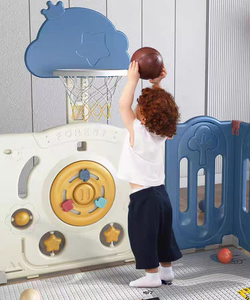 Parque Infantil <span class=keywords><strong>Plegable</strong></span> para Interiores/Exteriores Más Vendido con Columpio de Plástico, Caballito Balancín, Aro de Baloncesto y Tobogán - Casa de Juegos Segura para Bebés - Product Image 4