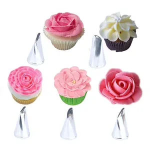 5pcs/set Cake Decorating Rose Petal Tips Set Cream Icing Piping Fondant Rose Nozzle Pastry Tools Fondant Decorating Tools