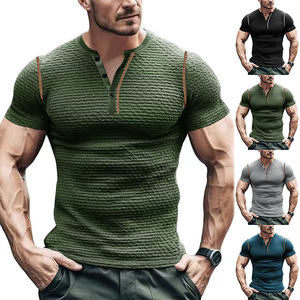 Men's Knitted <b>Henley</b> Short Sleeve T-<b>Shirt</b> Regular Fit Polyester Muscle Fitness Top Casual Wear - Product Image 1