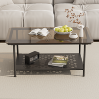 Table basse rectangulaire haut de gamme en verre trempé marron, style crème, double couche, avec rangement, pour petit appartement et salon