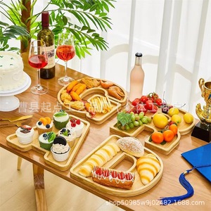 Starting Point Wooden Letter <b>Tray</b> Multifunctional Serving Platter For Home Party <b>Snacks</b> Fruit Pastry Display - Product Image 1