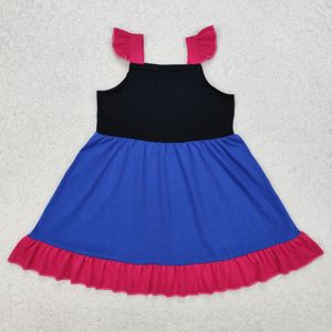 High Quality Blue Bows Flag Stars 4th of July Flying Sleeve Dress Wholesale <strong>Western</strong> <strong>Clothes</strong> Girls Children <strong>Kids</strong> <strong>Clothes</strong>