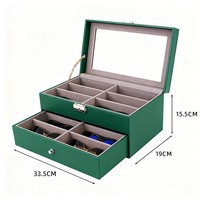 Boîte de rangement pour lunettes de soleil en cuir PU de luxe à 12 emplacements, plusieurs couleurs, avec tiroir et couvercle en verre