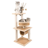 Arbre à chat d'été multi-niveaux avec tunnel, griffoir et lit pour chat, balle interactive pour chatons et chats