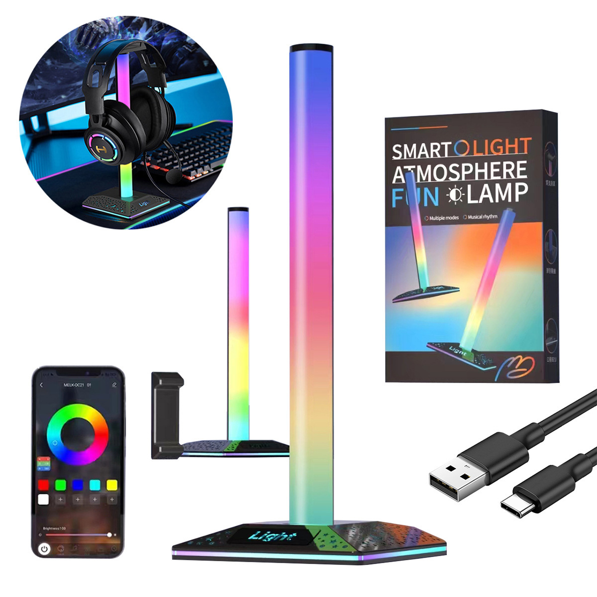 5V USB Music Sync RGB IC Smart LED Light Bars with APP Control for PC Room Monitor Desk