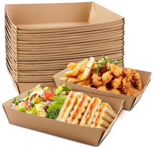Plateaux alimentaires en papier kraft Assiettes <span class=keywords><strong>de</strong></span> service en <span class=keywords><strong>carton</strong></span> brun Boîtes à emporter recyclées Porte-contenants jetables - Product Image 2