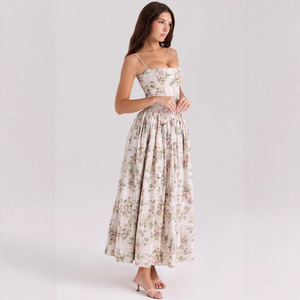ZHEZHE Elegante <span class=keywords><strong>Abito</strong></span> Lungo Floreale con Design Sottile e Aura Feerica, Vestito Estivo Vintage Europeo-Americano per Donne - Product Image 4