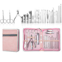 Kit de manucure et pédicure professionnel portable en acier inoxydable avec logo personnalisé, 26 pièces/ensemble, avec étui à fermeture éclair