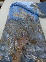 Tissu en maille de dentelle à sequins et perles rouges, tricoté chaîne, brodé floral, écologique, pour sacs et chaussures de mariage nigériens pour femmes