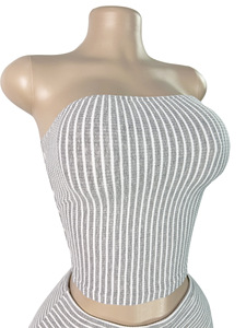 GHH12940 - Nouvelle Collection 2026 Ensemble Deux Pièces <span class=keywords><strong>Femme</strong></span> : Bustier Rayé Vertical et Short Moulant à Volants et Taille Plissée - Product Image 5