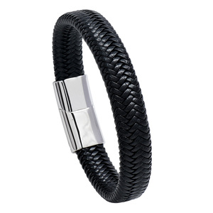 Customized Black Braided <b>Leather</b> <b>Bracelet</b> with Stainless Steel Vintage Style Magnetic <b>Bracelet</b> Simple Fashion Gift for Men - Product Image 5
