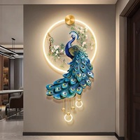 Lumière LED Paon Électrique Vertical Cadre Clair 50x70cm Suspendu Art Déco Art Mural Décoratif pour Couloir Entrée Hall Salon