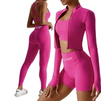 2024 vente en gros vêtements de Fitness Kit de gymnastique survêtement bout à bout Ropa Deportiva Mujer Tendencia femmes à manches longues 4 pièces ensembles de Yoga
