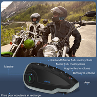 Casque d'interphone de moto V8 véritable casque sans fil écouteurs avec télécommande d'interphone longue portée 1200M NFC