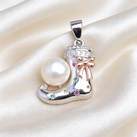 En gros, Breloque de pendentif en argent S925, motif chaussette de Noël, support vide pour la création de bijoux avec perles baroques rondes de 8-10mm, pour la fabrication de cadeaux