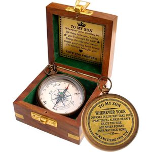 Boussole en laiton gravée portable ALFA NAUTICAL, 3 pouces, style nautique, porte-clés, boussole fonctionnelle, cadeau inspirant pour papa, maman - Product Image 1