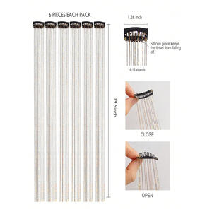 Extensions de cheveux lisses en fil doré gravé au laser, 50 cm, fibre synthétique Kanekalon, lot de 12, pour l'exportation européenne et américaine - Product Image 2