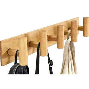 Wooden <b>Wall</b> Mounted Coat Rack Solid Wood Hanger With 5 <b>Hooks</b> <b>For</b> Clothes Bags Hats <b>Key</b> Holder Home Use - Product Image 5