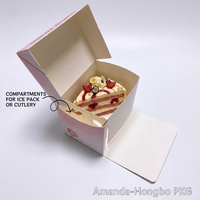 Boîte à gâteau individuelle en papier alimentaire jetable personnalisée avec emplacement pour bloc réfrigérant et compartiment porte-fourchette