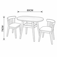 Ensemble de table à manger ovale en bois massif naturel, écologique, en bois de caoutchouc, 3 pièces, étagère de rangement, pieds inclinés, assemblé