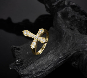 <b>Cross</b> Shape Paved Moissanite <b>Ring</b> S925 Sterling <b>Silver</b> Stackable Religious Promise Finger Jewelry Gift For Women Daily Wearing - Product Image 2