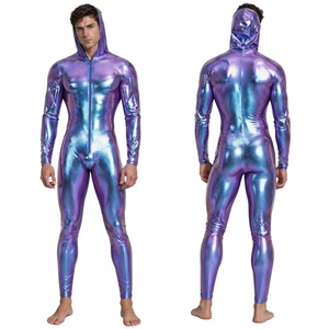 Combinaison Métallique Brillante pour Hommes, Costume de Cosplay pour Adultes, Combinaison Intégrale à Capuche avec Fermeture Éclair Frontale, Manches Longues, Catsuit Personnalisé - Product Image 4