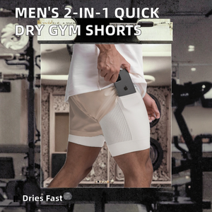 กางเกงกีฬาลำลองผู้ชายแบบ 2-in-1 แห้งเร็ว สำหรับออกกำลังกาย วิ่งจ๊อกกิ้ง ผ้าแคนวาสเนื้อแน่น โพลีเอสเตอร์ 100% เอวกลาง ทรงฟิตเนส กันยับ - Product Image 2