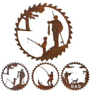 Arte de Pared Redondo de Hierro Rústico con Diseño de Pesca y Caza, Decoración para el Día del Padre y <span class=keywords><strong>Cumpleaños</strong></span>, Guirnalda Colgante para Puerta, Decoración del Hogar - Product Image 6