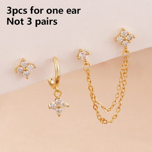 <span class=keywords><strong>Damila</strong></span> Zierliche 925 Sterling Silber 18k Vergoldete Kleeblatt Vierblättrige Zirkon Ohrstecker Creolen Hängeohrringe Sets für Damen - Product Image 6