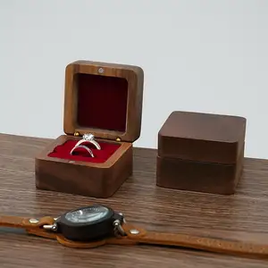 Madera maciza negro nogal collar joyería caja de regalo pendiente broche medallón caja personalizada caja de embalaje de madera