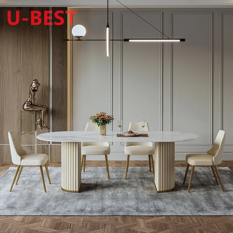 Meuble de salle à manger moderne italien, Table de salle à manger 6 chaises Table de luxe moderne en marbre brillant, nouvelle collection 2022