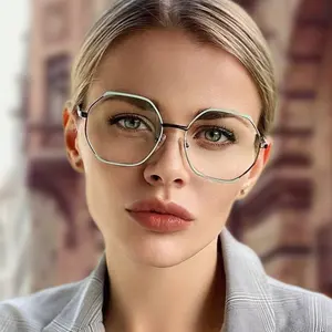 Eyewear 512 Newest Personality Women's Metal Two Color Geometric Eyeglasses Frames Eye Protection Anti Blue Light Safety Glasses